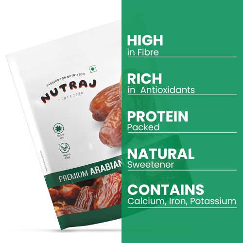 Nutraj UAE Arabian Dates 1kg (500g X 2) Pouch|Khajur|