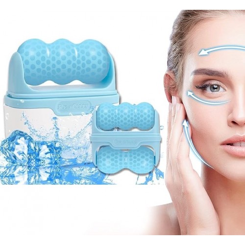 2 in 1 W+V Shaped Ice Roller For Face Eyes and Neck To Brighten Skin & Enhance Your Natural Glow/Reusable Facial Treatment to Tighten & Tone Skin & De-Puff The Eye Area