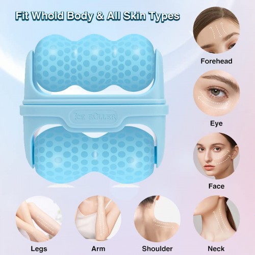 2 in 1 W+V Shaped Ice Roller For Face Eyes and Neck To Brighten Skin & Enhance Your Natural Glow/Reusable Facial Treatment to Tighten & Tone Skin & De-Puff The Eye Area