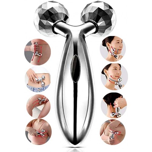 3D Massager Manual Roller (Silver) 360 Rotate Face Full Body Shape for Skin Lifting Wrinkle Remover Facial Massage, 15.5 x 9.5 x 5.3CM