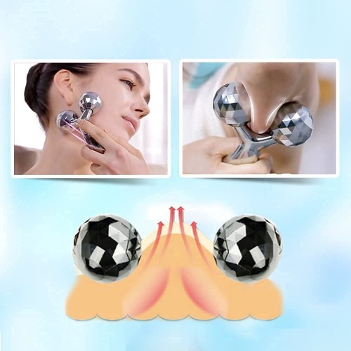 3D Massager Manual Roller (Silver) 360 Rotate Face Full Body Shape for Skin Lifting Wrinkle Remover Facial Massage, 15.5 x 9.5 x 5.3CM