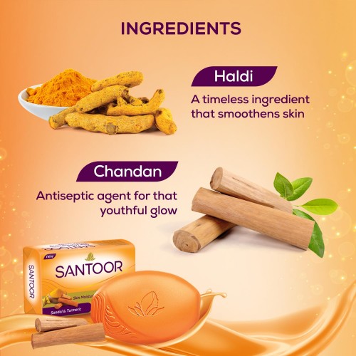 Santoor Sandal & Turmeric Soap: 4x125 gms