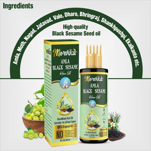 MORVIKA Amla Black Sesame Hair Oil For Hair Fall Control and Hair Growth - Comb Applicator Bottle for Men & Women 100 Ml