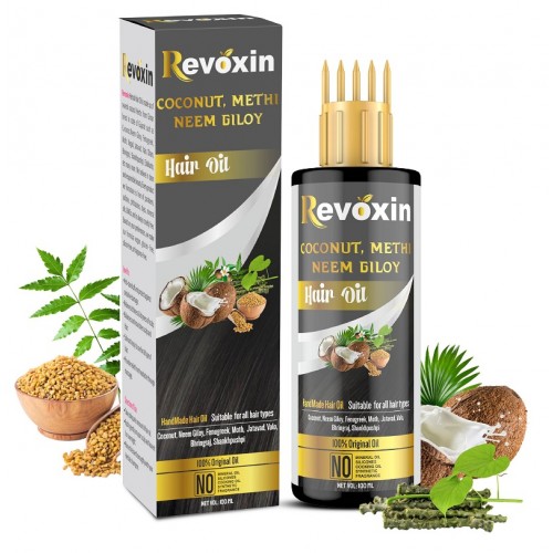 Revoxin Herbal Coconut Neem Giloy, Methi (Fenugreek) Hair Oil For Men And Women | Reduces Hair Fall & Dandruff | Promotes Hair Growth | 100 Ml