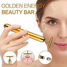  24K Gold Massager Electric Vibration Energy Beauty Bar Facial Massager For Roller Waterproof Face Skin Care T-Shaped Anti Wrinkle For Forehead, Cheek,Neck,Clavicle Arm Leg