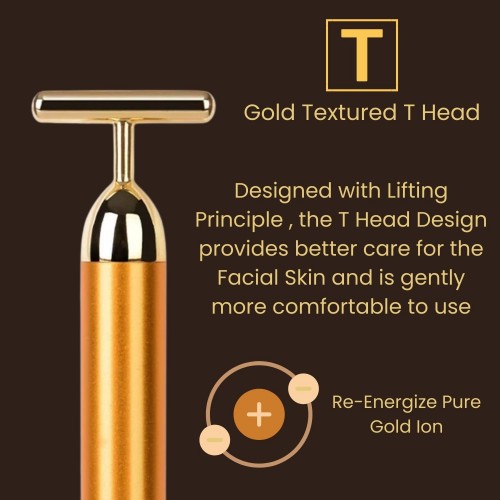  24K Gold Massager Electric Vibration Energy Beauty Bar Facial Massager For Roller Waterproof Face Skin Care T-Shaped Anti Wrinkle For Forehead, Cheek,Neck,Clavicle Arm Leg