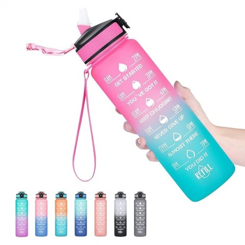 Motivational Water Bottle 1-L Multi Color