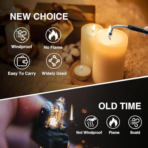 Rechargeable Electric Lighter for Candles, Gas Lighter, Home Use, Cigarette Lighter, Puja Lamps, Gas Stove, Lighter USB Lighter 360° Flexible Neck Arc Lighter, Adhesive Hooks (Multicolor)