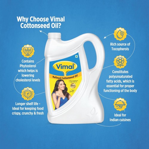 Vimal Refined Cottonseed Oil:Healthy Vimal Kapasiya Cooking Oil 5 Ltr