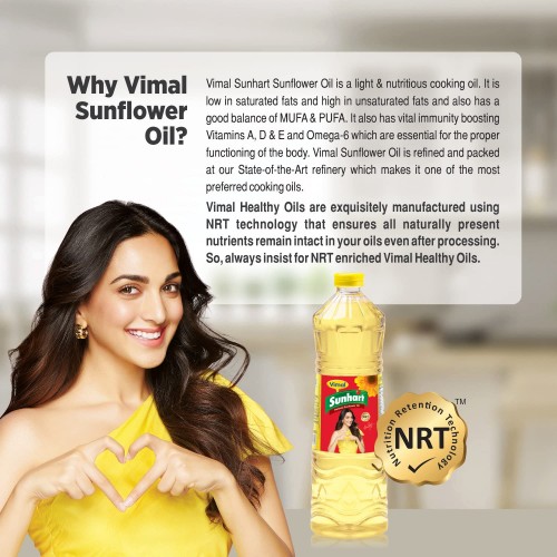 Vimal Sunhart Sunflower Oil: Refined for Optimal Nutrition 1 LITER