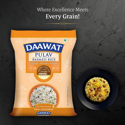 Daawat Pulav Basmati Rice 5Kg Cooked Grain Upto 18mm*| Long & Fluffy Pulav Rice