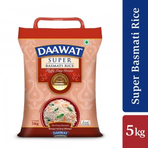 Daawat Super Basmati Rice 5Kg| Fluffy Long Grains| Cooked upto 20mm*