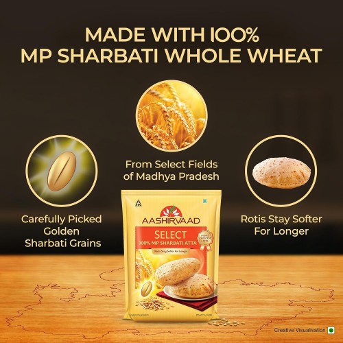 Aashirvaad Select Sharbati Atta, 10 kg, Premium 100% MP Sharbati Wheat Atta for softer rotis