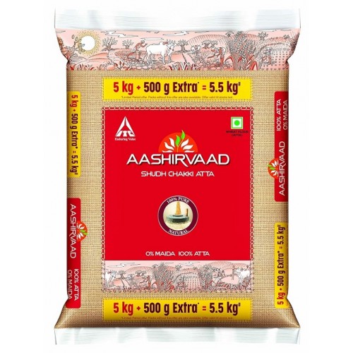 Aashirvaad Shudh Chakki Atta, 5kg Pack, 100% Whole Wheat Flour, 0% Maida