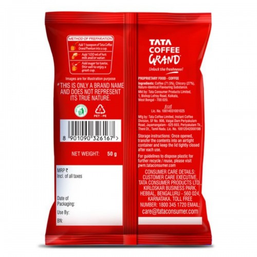 Tata Coffee Grand Premium Instant Coffee, 45g Pouch, 